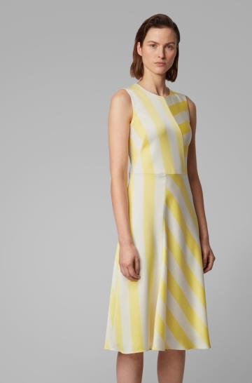 Sukienka BOSS Midi Length Block Stripe Patterned Damskie (Pl80602)